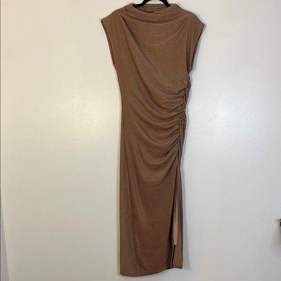 Dress Forum Dresses & Skirts - Dress Forum | New mocha & silver fitted maxi dress w/slit Women’s size L sparkly